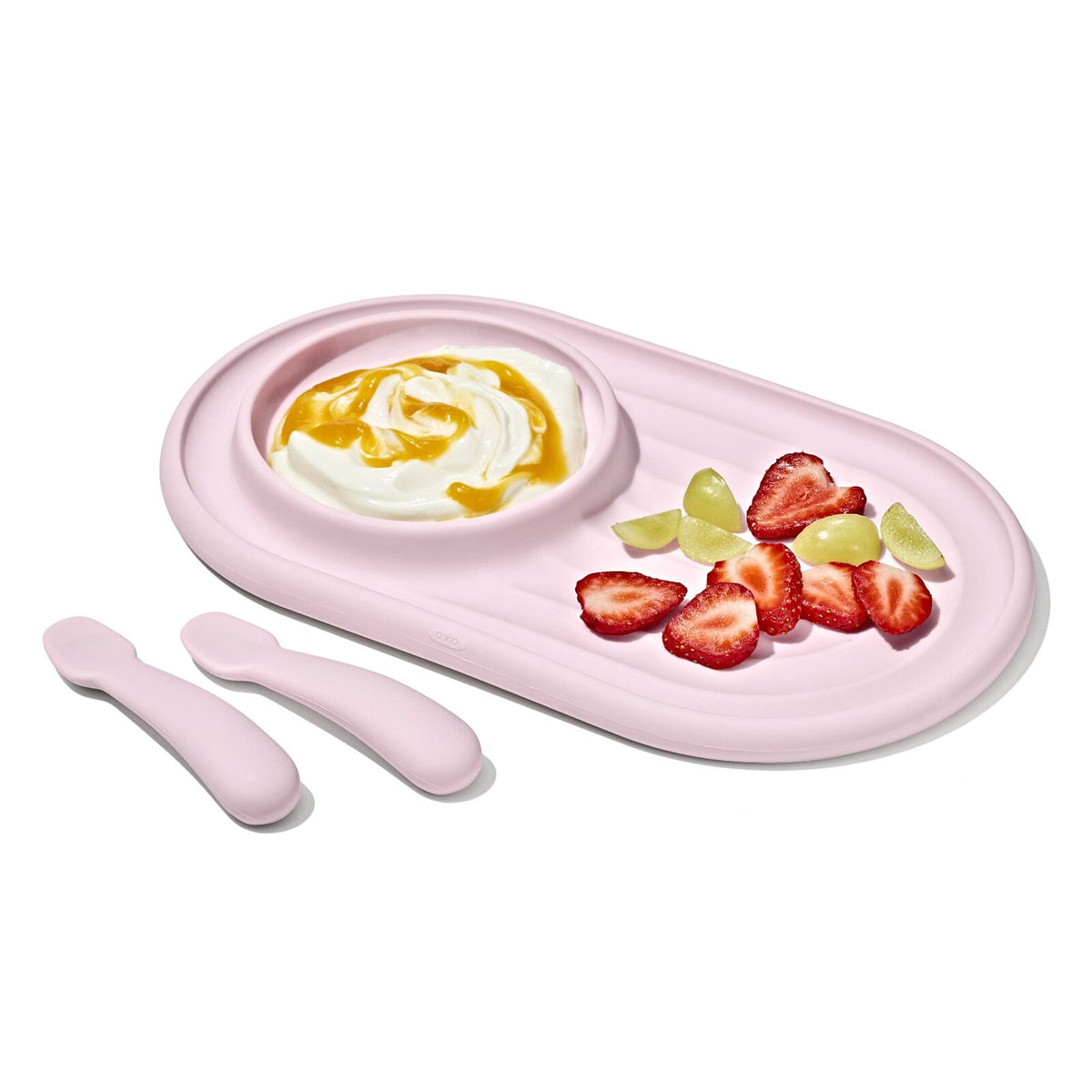 textured-suction-plate-and-spoons-set-3-piece-e1 tot_61177300_developmental-plate-2-spoon-set-blossom_apdp_00_main.jpeg